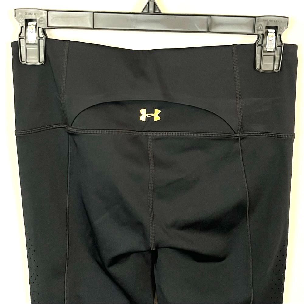 Under Armour Gold Logo Women's Black Coupe Ajustee Heat Gear Leggings -Size S